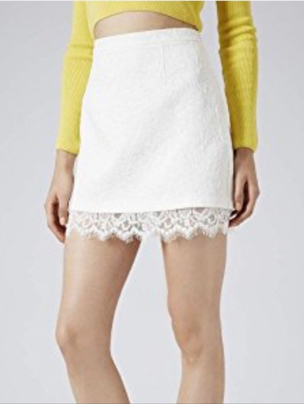 White Lace Trim 100% Cotton Textured Mini Skirt - Women's Classic Size L